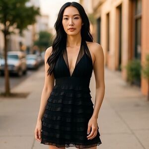 Betsy & Adam Ruffled Halter Cocktail Dress Sz 10